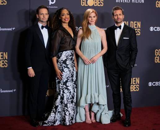 January 7, 2024, Beverly Hills, California, USA: Patrick J. Adams, Gina Torres, Sarah Rafferty and Gabriel Macht (L-R) in the press room of the 81st Annual Golden Globe Awards on Sunday January 7, 2024 at The Beverly Hilton Hotel in Beverly Hills, California. ARIANA RUIZ PI Beverly Hills USA - ZUMAp124 20240107_zaa_p124_157 Copyright: xArianaxRuizx
