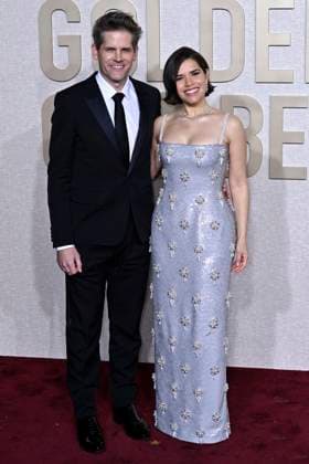 Ryan Piers Williams mit Ehefrau America Ferrara bei der Verleihung der 81. Golden Globe Awards im Beverly Hilton Hotel. Beverly Hills, 07.01.2024