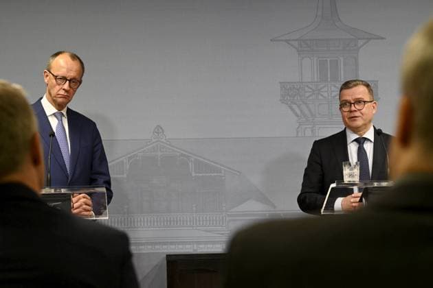 News Themen der Woche KW02 News Bilder des Tages Finnish Prime Minister Petteri Orpo (R) and Friedrich Merz, leader of Germany s conservative Christian Democratic Union (CDU) party, are seen during their joint press conference at the Prime Minister s official residence Kesäranta in Helsinki, Finland, on January 9, 2024. Helsinki Finland  Copyright: xMarkkuxUlanderx LKFTJK20240109155131YQWP