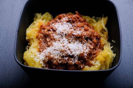 homemade spaghetti squash with meat sauce ready to eat 1776796