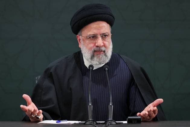 January 14, 2024, Tehran, Iran: Iranian President EBRAHIM RAISI speaks at the Gaza conference in Tehran. The conference kicked off in the Iranian capital Tehran, and was attended by several Muslim scholars, thinkers, and political figures from around Islam. The participants from more than 70 countries attend the conference to discuss the latest developments in the besieged Gaza Strip as the Israeli genocidal war on Gaza enters its 100th day. Dozens of Palestinians have lost their lives in the latest Israeli strikes targeting the central and northern parts of the besieged territory. Tehran Iran - ZUMAi98_ 20240114_zih_i98_012 Copyright: xIranianxPresidencyx