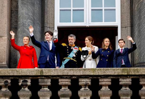 14-01-2024 Denmark King Frederik X and Queen Mary and Prince Christian and Princess Isabella and Prince Vincent and Princess Josephine after the proclamation on the balcony of Christiansborg Castle. (c) PPE Niieboer  Copyright: xPPEx