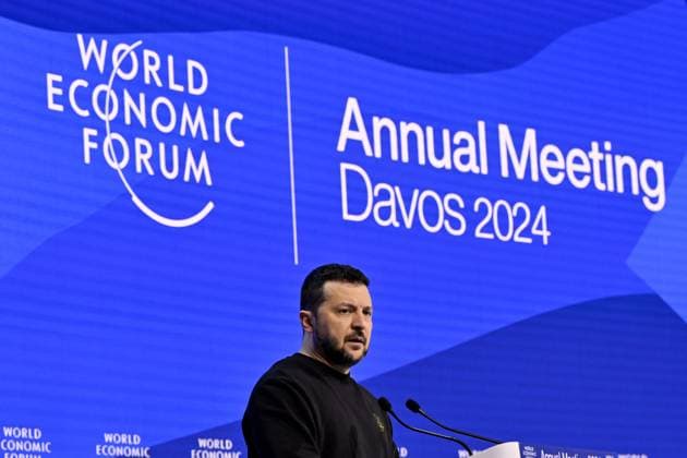News Themen der Woche KW03 News Bilder des Tages Ukraine president Volodymyr Zelensky delivers a speech at the 2024 World Economic Forum Annual Meeting in Davos, Switzerland, Tuesday 16 January 2024. The yearly meeting takes place from 15 to 19 January, with heads of governments and economic leaders.  ERICxLALMAND 84109472