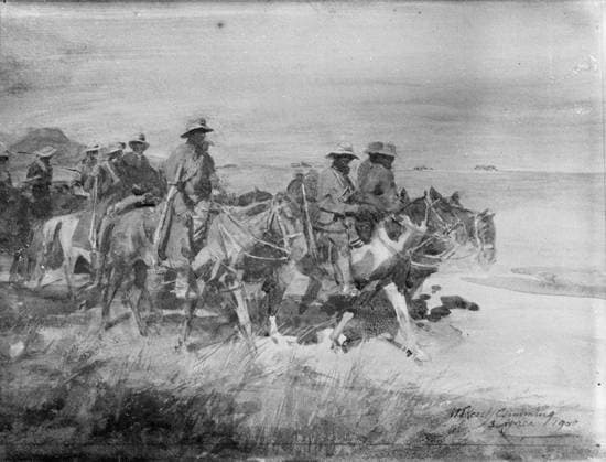 RECORD DATE NOT STATED The Second Boer War, 1899-1902 Sketch drawn by William Skeoch Cumming, based on one of his own photographs. Copyright: xpiemagsx piemagwarw13102023-3681 !ACHTUNG AUFNAHMEDATUM GESCHÄTZT!