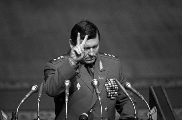 Extraordinary session of RSFSR Supreme Council 8598558 21.08.1991 An extraordinary session of the Supreme Soviet of the RSFSR, convened in connection with an attempted coup in the USSR by members of the State Emergency Committee. Colonel General Konstantin Kobets, appointed to the post of Minister of Defense of the RSFSR, temporarily established on August 20, 1991 until the activities of the constitutional bodies of state power and administration of the USSR were fully restored, during a speech. Yuryi Abramochkin Moscow Russia  Copyright: xYuryixAbramochkinx