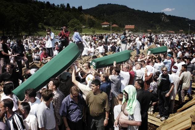 Mass graves in Srebrenica,Bosnia Srebrenica 11-13. July 2004. More than 300 hundred victims of the massacres in Srebrenica was finally buried in Potocari two km from Srebrenica on 11th July 2004, on the 9th year anniversary of the massacre. At the same time yet another massgrave was discovered only a few kilometers from the burial site. The Bosnian Serb government only recently admitted the massacres had taken place. Photo: Harald Henden Black Star EDITORIAL USE ONLY Copyright: x2004xHaraldxHenden blackxStarx HaraldxHendenx bsphotos019453