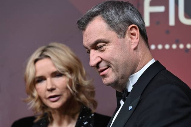 Veronica FERRES (Schauspielerin), Markus SOEDER (Ministerpraesident Bayern und CSU Vorsitzender). Roter Teppich,Red Carpet,Bayerischer Filmpreis 2023 am 19.09.2024 im Prinzregententheater in Muenchen.