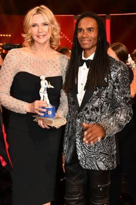 Veronica Ferres und Fabrice Morvan bei der Verleihung des 45. Bayerischen Filmpreises 2023 im Prinzregententheater. München, 19.01.2024