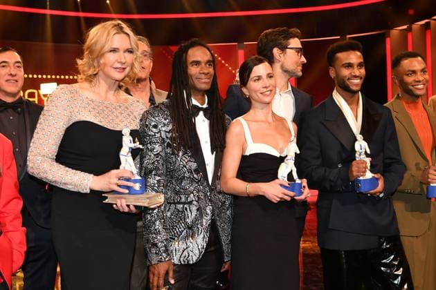 Veronica Ferres, Fabrice Morvan, Aylin Tezel, Simon Verhoeven und Tina Njie Verleihung des Bayerischen Filmpreis Party Preisträger Prinzregenten Theater München 19. Januar 2024