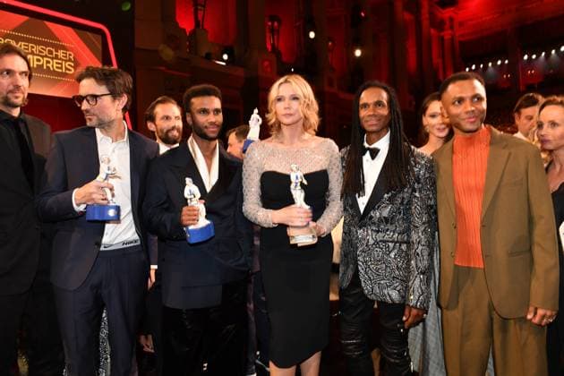 Simon Verhoeven, Tijan Njie, Veronica Ferres, Fabrice Morvan, und Elan Ben Ali Verleihung des Bayerischen Filmpreis Party Preisträger Prinzregenten Theater München 19. Januar 2024