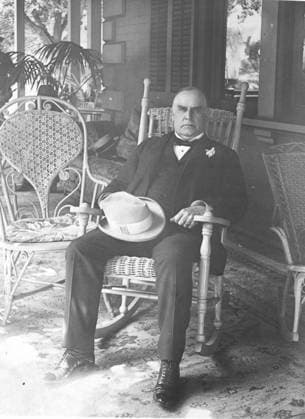 President William McKinley (1843-1901) In this photograph, William McKinley sits on a house porch, holding a hat in his hands. EDITORIAL USE ONLY Copyright: xx 25.063 x picturehistory006951