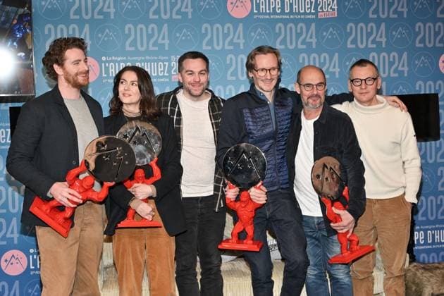 27th Alpe D Huez Festival Winners Photocall Pablo Pauly, Julia Faure, Wilfried Meance, Olvier Ducray, Bernard Campan and guest attending the Winners Photocall during the 27th Alpe d Huez Film Festival in Alpe d Huez, France on January 20, 2024. Photo by Julien Reynaud APS-Medias ABACAPRESS.COM Alpe d Huez France  Copyright: xReynaudxJulien APS-Medias ABACAx