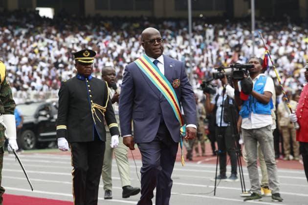 Bilder des Jahres 2024, News 01 Januar News Themen der Woche KW03 News Bilder des Tages (240121) -- KINSHASA, Jan. 21, 2024 () -- President-elect of the Democratic Republic of the Congo (DRC) Felix Tshisekedi attends the swearing-in ceremony in Kinshasa, Democratic Republic of the Congo, Jan. 20, 2024. Felix Tshisekedi, president-elect of the DRC, was sworn in Saturday for his second five-year term in office at a ceremony attended by regional leaders and other foreign dignitaries. (Str ) DR CONGO-KINSHASA-PRESIDENT-SWEARING-IN Xinhua 