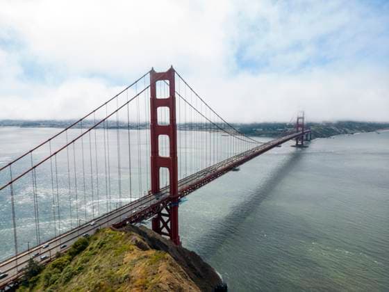 aerial drone view of the Golden Gate Bridge United States, California, Sausalito R_JFZH240120C-1324875-01