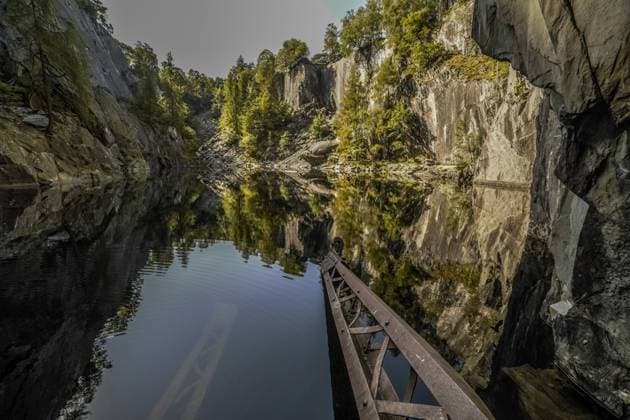Reflections from Hodge Close Quarry, Coniston, Lake District National Park, UNESCO World Heritage Site, Cumbria, England, United Kingdom, Europe Copyright: SimonxHall 1376-46