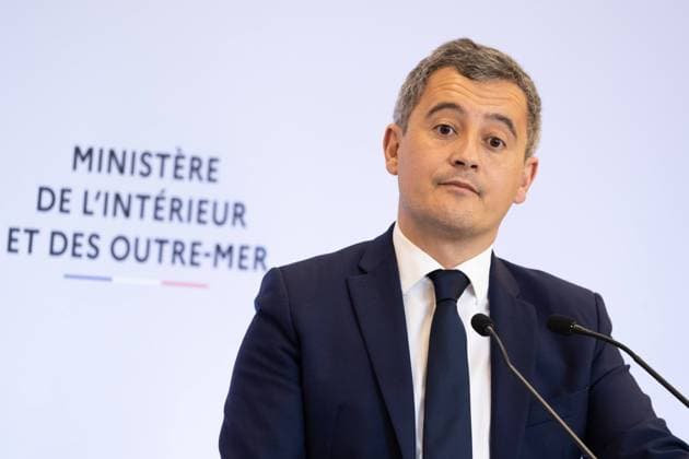 Paris, France, January 22, 2024 - French Interior Minister Gerald Darmanin attends a press conference on securing the Olympic flame route.  Copyright: xAlexisxSciardx