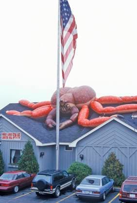 American flag in front of Lobster Restaurant, Lobster, ME American flag in front of Lobster Restaurant, Lobster, ME <br>Model Release: No<br>Property Release: No EDITORIAL USE ONLY Copyright: xx VOA53-ME037 JosephxSohmx voaphotos011572