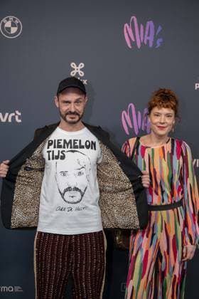 television maker and singer Tijs Vanneste and artist Lisse Habraken pictured on the red carpet at the 16th edition of the MIA s (Music Industry Award) award show, in Antwerp, Wednesday 24 January 2024. The Music Industry Awards are the Flemish Music prizes handed out by the VRT and VI.BE.  JONASxROOSENS 84569951