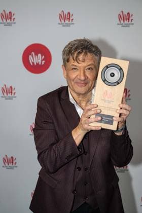Singer and television presenter Bart Peeters poses with the MIA Lifetime Achievement award, after the 16th edition of the MIA s (Music Industry Award) award show, in Antwerp, Wednesday 24 January 2024. The Music Industry Awards are the Flemish Music prizes handed out by the VRT and VI.BE.  JONASxROOSENS 84574328