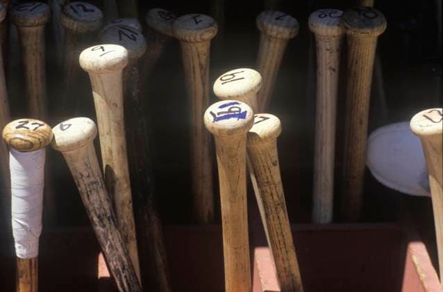 Close-up of baseball bats Close-up of baseball bats <br>Model Release: No<br>Property Release: No EDITORIAL USE ONLY Copyright: xx VOA19-087 JoexSohmx voaphotos012535