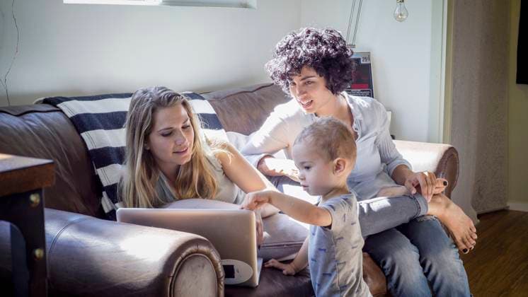 Caucasian lesbian mothers and baby son on sofa Los Angeles, California, USA, 21.12.2023, model released, TTBB_BLD170441.jpg, 12-17 months, 25-29 years, 30-34 years, access, affection, authentic, authenticity, baby, baby boy, baby boys, bonding, california, carefree, caucasian, childhood, color image, communication, concentrating, concentration, connected, connection, convenience, curiosity, day, dialogue, domestic life, e-mail, emailing, energetic, enjoying, family with one child, focus, friend, fun, gay, girlfriend, healthy, homosexual couple, horizontal, indoors, innocence, internet, laptop, leisure activity, lesbian, lgbt, lifestyle, livingroom, los angeles, mid adult, mid adult women, mobility, mother, online, people, photography, real Copyright: xAlbertoxGuglielmix