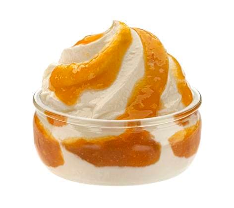 Glass jar of yogurt with peach jam isolated on white background Glass jar of yogurt with peach jam isolated on white background with clipping path, full depth of field Copyright: xZoonar.com MaksimxLashcheuskix 21044315