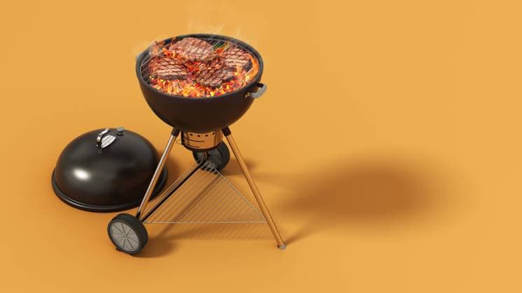 Meat slices on the barbecue. Copy space on the right. 3D illustration Meat slices on the barbecue. Copy space on the right. 3D illustration. Copyright: xZoonar.com CigdemxSimsekx 21082344