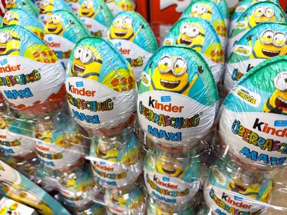 Augsburg, Bavaria, Germany - January 13, 2024: Children surprise eggs in a supermarket *** Kinder Überraschungseier in einem Supermarkt