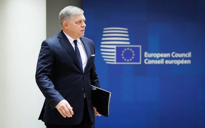 Prime Minister of Slovakia Robert Fico pictured at the start of the meeting, an extra European council summit, in Brussels, Thursday 01 February 2024. European heads of state and governments will make a new attempt to reach an agreement with their Hungarian counterpart Viktor Orban on new financial support for Ukraine.  BENOITxDOPPAGNE 84923789