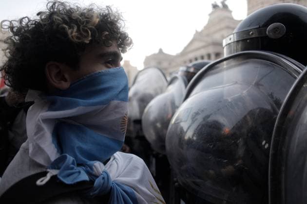 February 2, 2024, Buenos Aires, Federal Capital, Argentina: February 2, 2024, Buenos Aires, Argentina: The security agencies of the Argentine state strongly repressed demonstrators who were protesting in the vicinity of the nation s Congress in repudiation of the approval, in the chamber of deputies, of the controversial Omnibus Law of the newly elected president, Javier Milei. In the repression, older adults were beaten, run over, and sprayed with pepper spray. They also strongly detained a photographer. Buenos Aires Argentina - ZUMAa179 20240202_aap_a179_022 Copyright: xRobertoxAlmeidaxAveledox