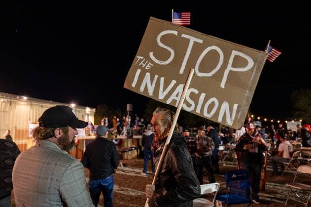 YUMA, ARIZONA - FEBRUARY 03: People attend the Take Our Border Back convoy rally on February 3, 2024 in Yuma, Arizona.  Copyright: xVCGx 111478144315