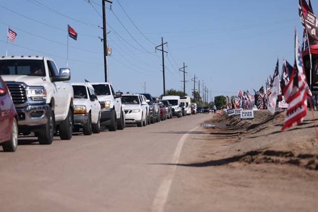 February 3, 2024, Yuma, Arizona, USA: Dozens of vehicles arrive at a Take Our Border Back convoy and protest in Yuma, Arizona. Yuma USA - ZUMAs298 20240203_zsp_s298_019 Copyright: xCalvinxStewartx
