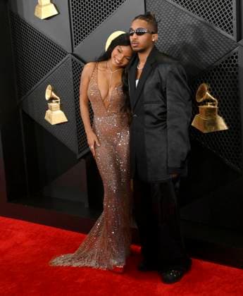 (L-R) Halle Bailey and DDG attend the 66th annual Grammy Awards at the Crypto.com Arena in Los Angeles on Sunday, February 4, 2024.  LAP20240204180 JIMxRUYMEN