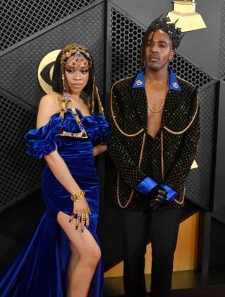 (L-R) Angela V. Benson and Matt B attend the 66th annual Grammy Awards at the Crypto.com Arena in Los Angeles on Sunday, February 4, 2024.  LAP20240204245 JIMxRUYMEN