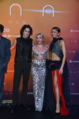 Dune: Part Two Photocall - Mexico City (L-R) TimothÃ e Chalame, Florence Pugh and Zendaya attend the Photocall from Dune: Part Two at Mexico City Four Season Hotel on February 5, 2024 inMexico City, Mexico. Photo by Carlos Tischler Eyepix Group ABACAPRESS.COM Mexico City Mexico  Copyright: xTischlerxCarlos Eyepix ABACAx