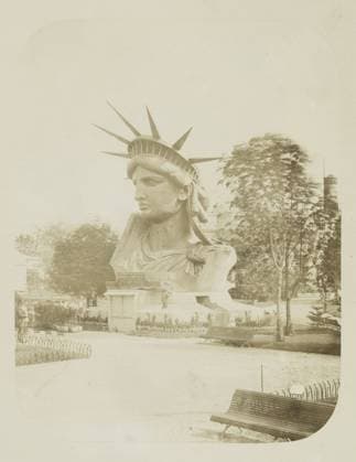 Head of the Statue of Liberty on display in a park in Paris, 1883 (albumen print) 1129470 Head of the Statue of Liberty on display in a park in Paris, 1883 (albumen print) by Fernique, Albert (d.1898); New York Public Library, USA; (add.info.: The statue, designed by FrÃ dÃ ric Auguste Bartholdi and dedicated on October 28, 1886, was a gift to the United States from the people of France.). Copyright: xBridgemanxImagesx 1129470