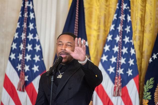 Durrell Tank Babbs performs at the Black History Month Reception at the White House after United States President Joe Biden gave remarks in Washington, DC on Tuesday, February 6, 2024.  WAX2240206220 AnnabellexGordon