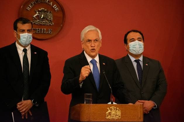October 12, 2021, Santiago, Metropolitana, Chile: Chilean President Sebastian Pinera decrees a State of Emergency in the Bio Bio and La Araucania area, in southern Chile. Pinera said that the State of Exception is to confront with better instruments, terrorism, drug trafficking and organized crime that has taken root in those territories. But in no case is it directed against a people or group of citizens. In recent years and especially in recent months, there have been attacks on homes, trucks and forestry facilities. Santiago Chile - ZUMAb332 20211012_zip_b332_004 Copyright: xMatiasxBasualdox