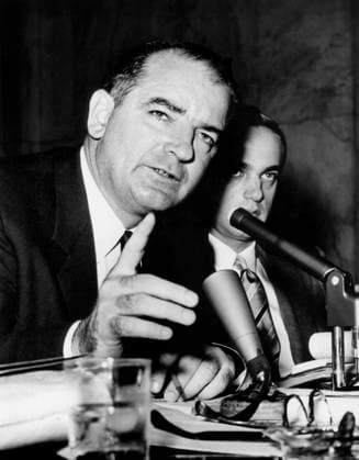 American Senator Joseph McCarthy during HUAC (House Unamerican Activities Committee) Session C. 1950 (b w photo) with Roy Cohn 1648184 American Senator Joseph McCarthy during HUAC (House Unamerican Activities Committee) Session C. 1950 (b w photo) with Roy Cohn; (add.info.: american senator Mc Carthy during HUAC (House Unamerican Activities Comity) session c. 1950). Copyright: xBridgemanxImagesx 1648184