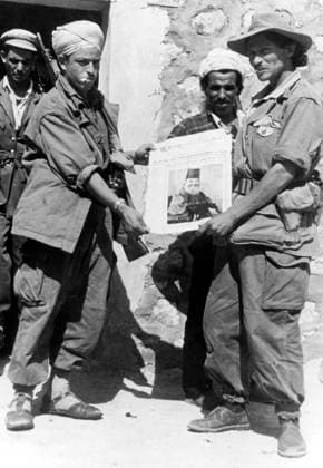 MNA algerian nationalist rebels (MessaliHadj s party) with portrait of their leader Messali Hadj August 17, 1959 in Algeria during the war 1702290 MNA algerian nationalist rebels (MessaliHadj s party) with portrait of their leader Messali Hadj August 17, 1959 in Algeria during the war; (add.info.: MNA algerian nationalist rebels (MessaliHadj s party) with portrait of their leader Messali Hadj august 17, 1959 in Algeria during the war). Copyright: xBridgemanxImagesx 1702290