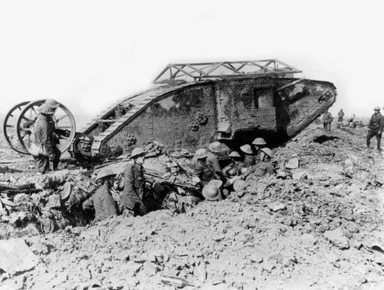 An English Mark I tank crossing English trench on its way to attack Thiepval September 25, 1916, during Somme battle. The tanks were used for the 1st time at Fleurs-Courcelette battle (Somme, France) in September 1916 1713440 An English Mark I tank crossing English trench on its way to attack Thiepval September 25, 1916, during Somme battle. The tanks were used for the 1st time at Fleurs-Courcelette battle (Somme, France) in September 1916; (add.info.: An english Mark I tank crossing english trench on its way to attack Thiepval september 25, 1916, during Somme battle. The tanks were used for the 1st time at Fleurs-Courcelette battle (Somme, France) in september 1916). Copyright: xBridgemanxImagesx 1713440
