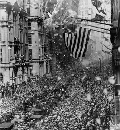 Parade along Broadway to welcome Gertrude Ederle home after swimming the Channel, 1926 (b w photo) 1766183 Parade along Broadway to welcome Gertrude Ederle home after swimming the Channel, 1926 (b w photo) by American Photographer, (20th century); Private Collection; (add.info.: Gertrude Caroline Ederle (1905- 2003) was an American swimmer and Olympic champion who, in 1926, was the first woman to swim the English Channel. On her return home to New York she was greeted with a ticker-tape parade and a cheering crowd of over two million. ). Copyright: xBridgemanxImagesx 1766183