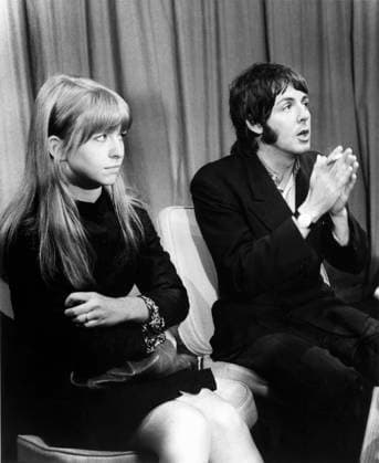Paul McCartney 1852741 Paul McCartney by Unknown photographer, (20th century); (add.info.: Paul McCartney (The Beatles) and Jane Asher at Heathrow airport anouncing their wedding march 26, 1968). Copyright: xBridgemanxImagesx 1852741
