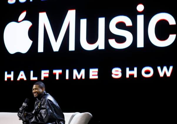 Super Bowl Halftime Show performer Usher speaks at the Super Bowl LVIII Pregame + Apple Music Super Bowl LVIII halftime show press conference leading up to Super Bowl LVIII at the Mandalay Bay Convention Center in Las Vegas, Nevada on Thursday, February 8, 2024. The San Francisco 49ers will play the Kansas City Chiefs in Super Bowl LVIII at Allegiant Stadium in Las Vegas, Nevada on Sunday, February 11, 2024.  SBP20240208104 JohnxAngelillo