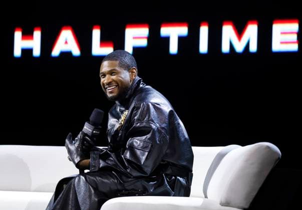 Super Bowl Halftime Show performer Usher speaks at the Super Bowl LVIII Pregame + Apple Music Super Bowl LVIII halftime show press conference leading up to Super Bowl LVIII at the Mandalay Bay Convention Center in Las Vegas, Nevada on Thursday, February 8, 2024. The San Francisco 49ers will play the Kansas City Chiefs in Super Bowl LVIII at Allegiant Stadium in Las Vegas, Nevada on Sunday, February 11, 2024.  SBP20240208105 JohnxAngelillo