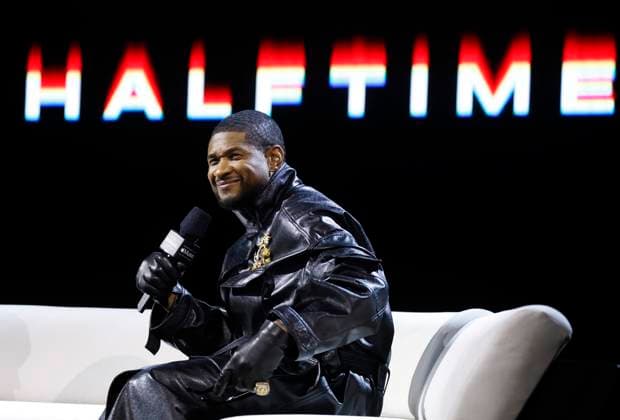 Super Bowl Halftime Show performer Usher speaks at the Super Bowl LVIII Pregame + Apple Music Super Bowl LVIII halftime show press conference leading up to Super Bowl LVIII at the Mandalay Bay Convention Center in Las Vegas, Nevada on Thursday, February 8, 2024. The San Francisco 49ers will play the Kansas City Chiefs in Super Bowl LVIII at Allegiant Stadium in Las Vegas, Nevada on Sunday, February 11, 2024.  SBP20240208116 JohnxAngelillo