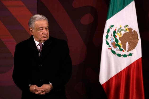 February 8, 2024, Mexico City, Mexico: The president of Mexico, Andres Manuel Lopez Obrador gesticulates while speak during the briefing conference at the National Palace. on February 8, 2024 in Mexico City, Mexico Mexico City Mexico - ZUMAe321 20240208_zia_e321_034 Copyright: xLuisxBarronx