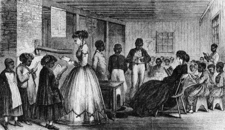 A freedmen s Bureau school in Richmond in 1866. Southern foes of Reconstruction burned many of these schools., Copyright: xUnitedxArchivesx xWorldxHistoryxArchivex WHA_092_0636 !ACHTUNG AUFNAHMEDATUM GESCHÄTZT!
