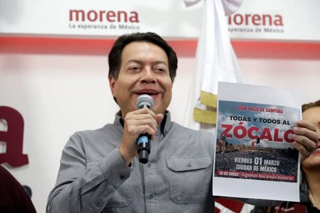 February 10, 2024, Mexico City, Mexico: President of the National Regeneration Movement party (MORENA), Mario Delgado speaks during a press conference at the party s national headquarters in Mexico City. on February 10, 2024 in Mexico City, Mexico Mexico City Mexico - ZUMAe321 20240210_zia_e321_010 Copyright: xLuisxBarronx