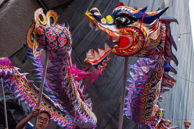 Chinese New Year Of The Wooden Dragon Celebration February 10, 2024, Mexico City, Mexico: Chinese citizens take part during the Lion and dragon dance to celebrate the Chinese New Year at Mexico City Chinatown. Mexico City Mexico Copyright: xEsenioxHernandezxxEyepixxGroupx
